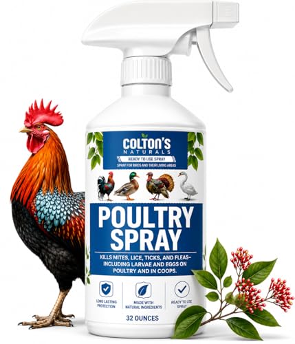 Colton’s Naturals Poultry Spray 32 oz – for Chickens – Helps with Mites, Lice, Fleas & Scaly Leg – Safe for Coops, Birds & Backyard Poultry