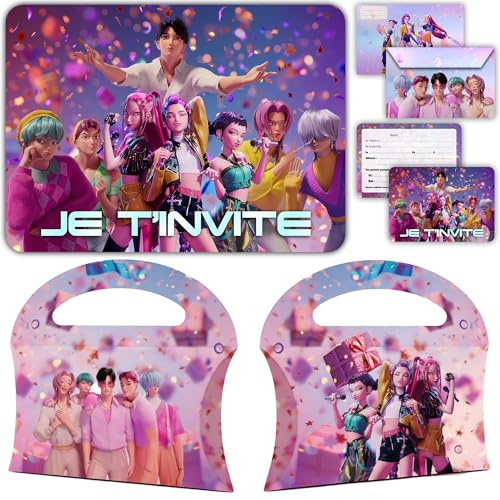 Glowiibo Pack Anniversaire Thème Danse - 36 pièces : 12 Invitations, 12 Enveloppes, 12 Boîtes Cadeaux à offrir aux Invités de la fête - Idéal Enfant...