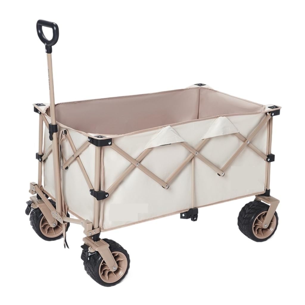 Trolleys， Camping Trolley Outdoor Portable Foldable Fishing Small Trailer Cart(Black)