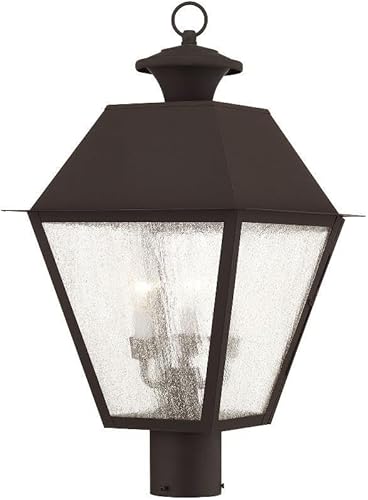 Livex Lighting 2169-07 Mansfield - Cabezal de poste para exteriores con 3 luces, bronce, 20.00x12.00x12.00