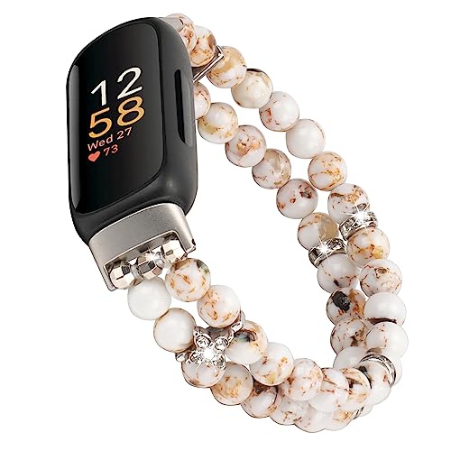 iLVANYA �r�[�Y�u���X���b�g ���f�B�[�X Fitbit Inspire 3�Ή� �t�@�b�V���� �n���h���C�h �p�[���r�[�Y �L�k���X�g���b�`�E�H�b�`�o���h Fitbit Inspire 3 �t�B�b�g�l�X�g���b�J�[�p (�z���C�g�^�[�R�C�Y)