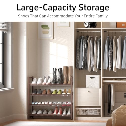 Image of Metal Shoe Rack for Closet,entryway, 4-Tier Shoe Organizer, Adjustable Flat or Angled Shelves, Holds up to 20 Pairs Shoes