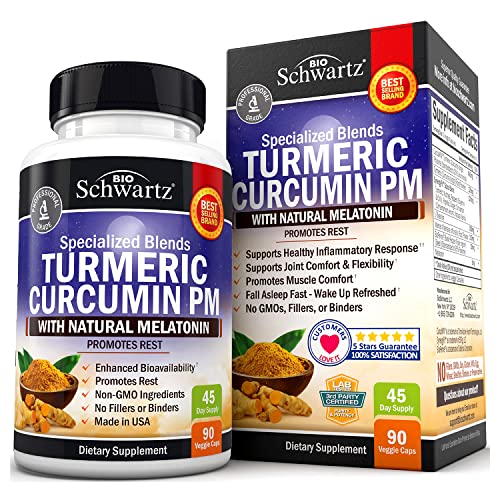 Turmeric Curcumin Rest Aid with Melatonin – Natural Rest Capsules with Valerian Root & L Theanine – Promotes Relaxation & Healthy Rest – Formulated for Joint Relief with BioPerine 