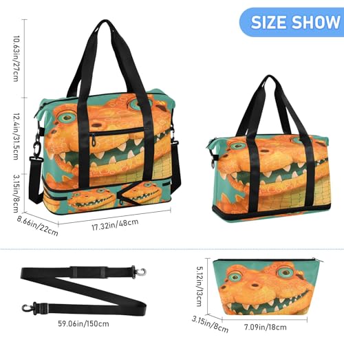 Alligator Head Travel Duffel Bag Waterproof Gym Sport Tote Bag Carry On Weekender Bag with Compartment3