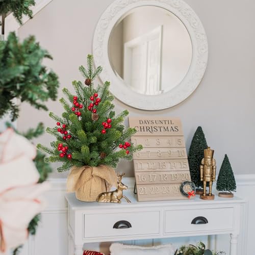 18inchtabletopchristmastreesmallartificialxmastreeminichristmastreewithredberriespineconesandburlapbaseminiaturechristmasdecorforhomefarmhousedesk  Urban Country Home Decor 18 inch table top christmas tree small artificial xmas tree mini christmas tree with red berries pine cones and burlap base miniature christmas decor for home farmhouse desk  urban country home decor