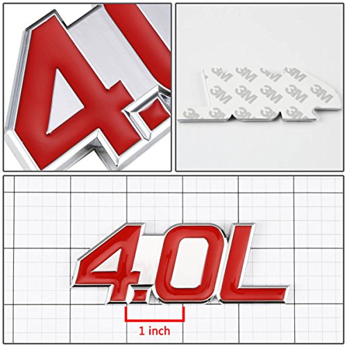 Image of Auto Dynasty Metal Emblem Decal Logo Trim Badge 4.0L (Red Letter, Silver Background)