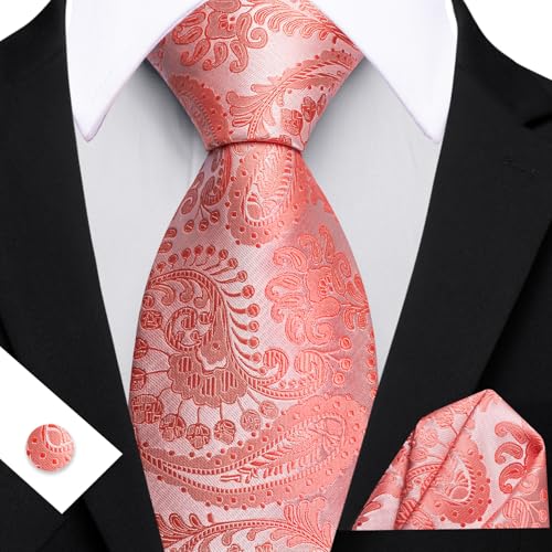 Image of YOHOWA Mens Ties Set Wedding Paisley Neckties with Handkerchief Cufflinks Formal Business