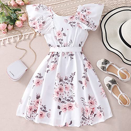 Vestido grande tamanho 16 para meninas, criança, manga mosca, estampas florais, praia, verão, vestid