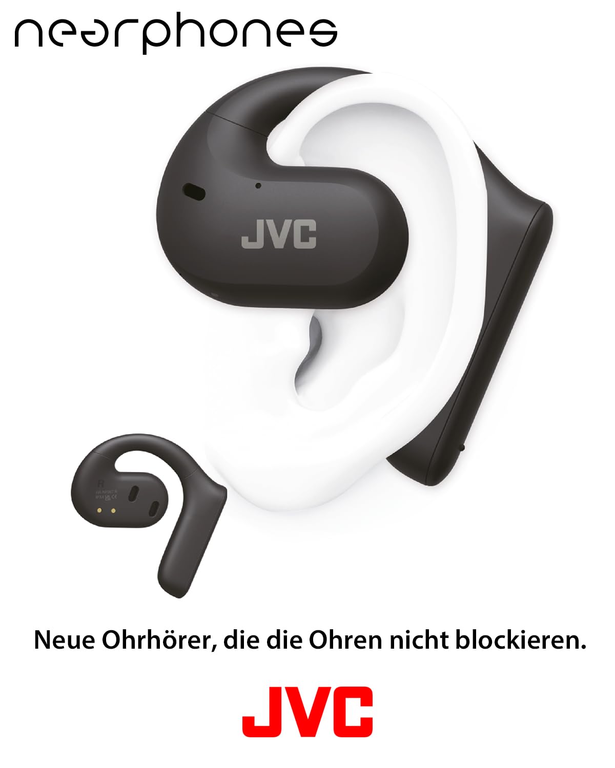 JVC Nearphones HA-NP35T-B, True Wireless Earbuds, Open Ear Design, IPX4, Mikrofon-Muting, 17 Std. Laufzeit, BT 5.1, (Schwarz)