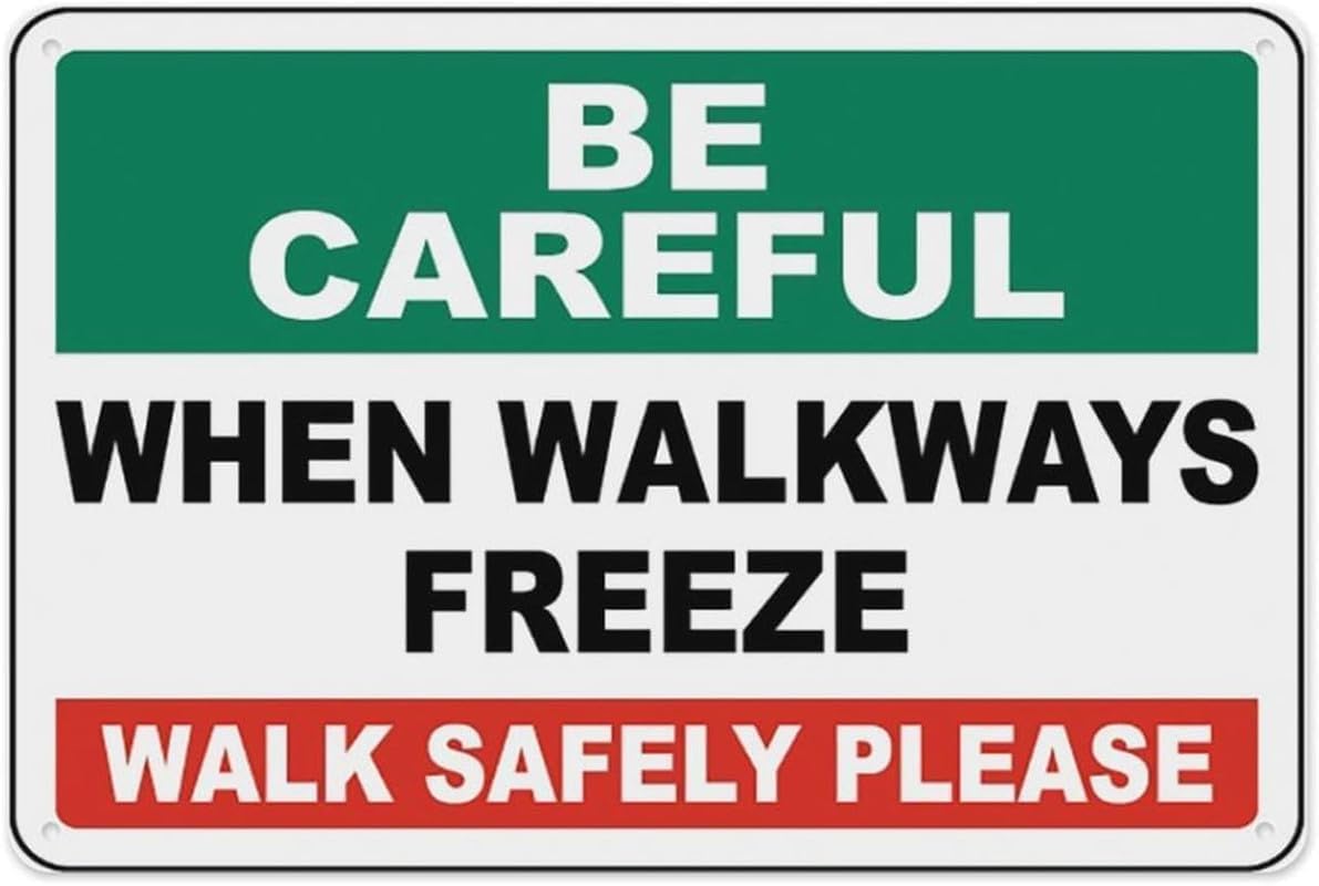 Kwqdozf As Pic Safety Warning Metal Sign, Be Careful When Walkways Freeze, Green White Red