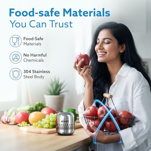 Image of AGARO Elite Refrigerator Deodorizer, Nano-Catalytic & Chemical-Free Odour Eliminator, SS Body, Effective Than Baking Soda, Useful for Refrigerator, Car, Closet, Bathroom, Shoe Cabinet, Lasts up to 10Y