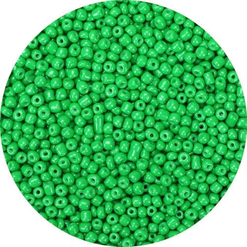 GAGANIU 2000pcs Bright Green Glass Seed Beads, Colorful Tiny 4mm Beads for Jewelry Making, Beading Supplies.