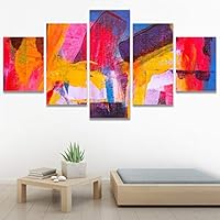 SIGNWIN 5 Panel Canvas Wall Art Modern Art Abstract Brushstroke Closeup Expressionism Expressive Modern Multicolor Oil Painting for Home Decorations Ready to Hang - 60