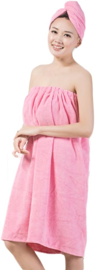 LifeWheel Women’s Super Soft Absorbent Spa Towel Microfiber Bath Towel Wrap with Dry Hair Shower Cap (Rose Red)