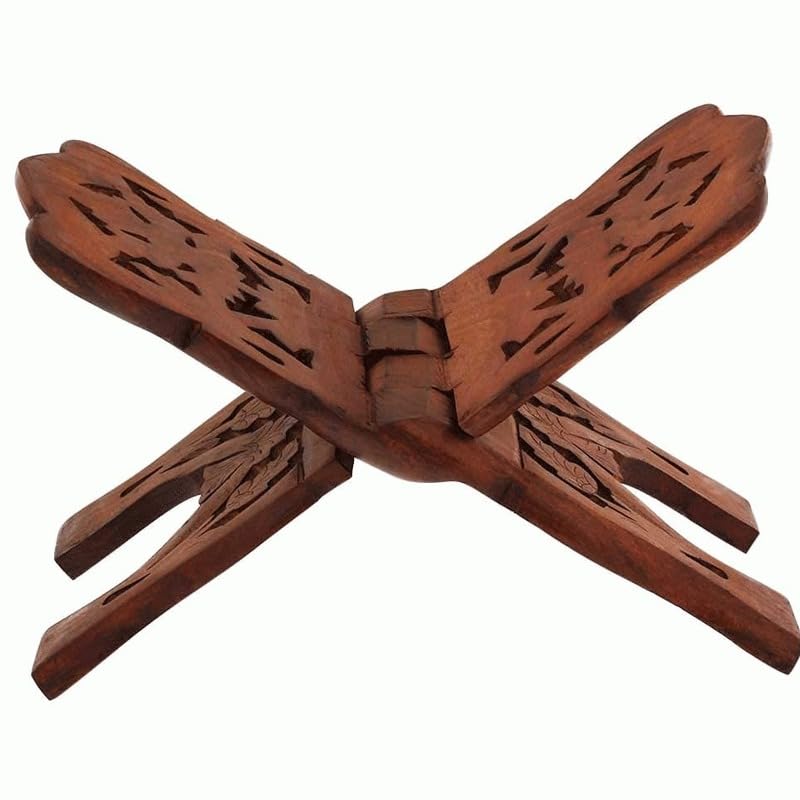 M i Y A ™ - Premium Handcrafted Indian Wooden Quran Rehal – Foldable Sheesham Wood Book Stand, Portable 15x7 inch Quran Holder, Travel Prayer Stand (Rosewood)-image-4