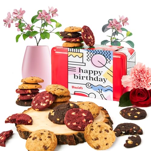 David's Cookies Happy Birthday Gift Sampler Tin – Crunchy Gourmet Cookies – Bakery Snack Gift for Birthdays, Celebrations and Special Occasions – Shortbread Cookies