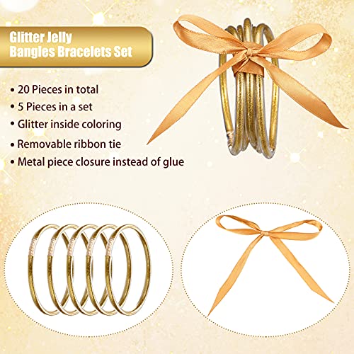 Kigeli 20 Pcs Glitter Jelly Bangles Bracelets Set for Buddha Girl, Glitter Filled Jelly Gold Buddha Bracelets for Summer Women Birthday, Mother's Day, Bridal Wedding Party - Image 3