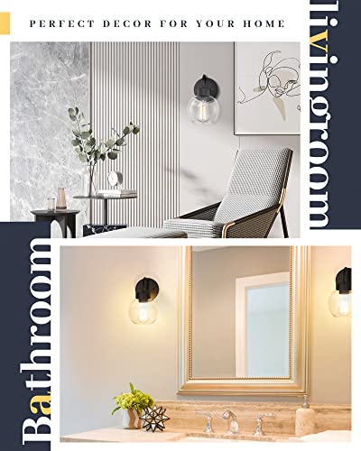 Image of EAPUDUN 1-Light Matte Black Bathroom Light Fixtures Over Mirror, Vanity Lights with 1 Globe Clear Glass Shades, Industrial Style Wall Sconces, WLA1433-MBK