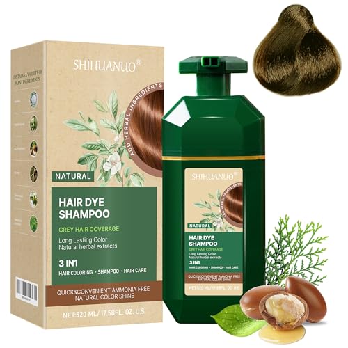 Hair Dye Shampoo 3 in 1 for Gray Hair Coverage, Herbal Ingredients Natural Shampoo Hair Dye for Women & Men/Ammonia-Free 520ml(Linen)