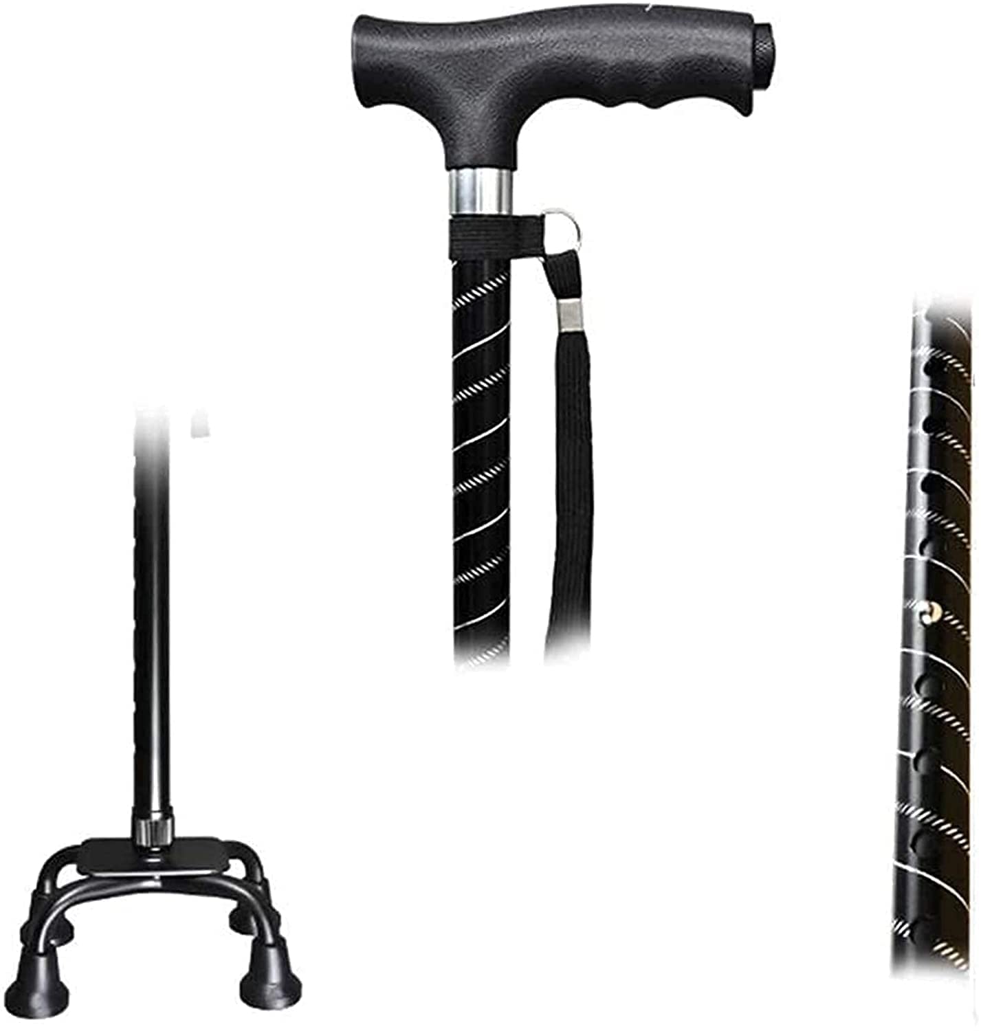 Muletas de antebrazo (1 par), muletas de brazo plegables ajustables, ergonómicas y livianas con asas de goma para bastones resistentes y antideslizantes para adultos, negro/rosa/azul