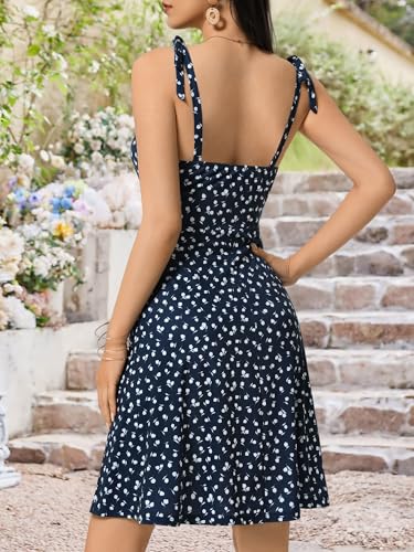 Image of OURIN Women's Spring Sweetheart Neckline Tie Strap Summer Sundresses Sleeveless Mini Dress with Pockets