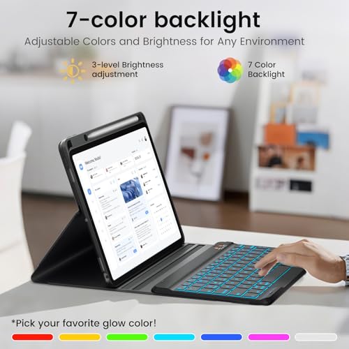 Image of 10.9 Inch iPad Case With Keyboard for Air 4th Generation 2020, 11 Inch Pro 1st Generation 2018 - Detachable BT Backlit Keyboard, Smart Cover, Tablet Folio (Black)