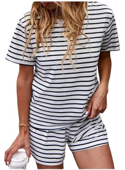 Women's Summer Striped Night Suit | Short Sleeve Top & Shorts Set | Unique Design Loungewear Set | Round Neck Sleepwear for Women & Girls-image-6