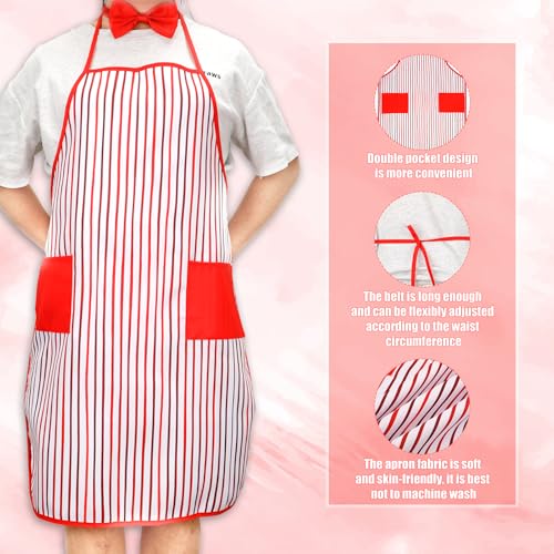 Mikovivi Kellner Kostüm im 50er Jahre Stil, Popcorn Kostüm Inkl Rot Weiß Gestreifte Schürze Kochmütze Fliege Karnevalskostüm für Filmabende für Erwachsene Cosplay Party