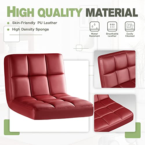 Image of Furmax Bar Stools Modern Pu Leather Swivel Adjustable Hydraulic Bar Stool Square Counter Height Stool Set of 2 (Wine Red)