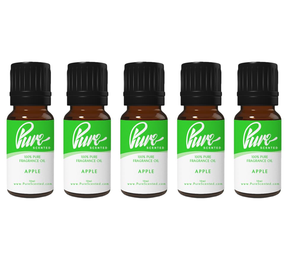 Pure Scented 50ml Fragrance Oils - 5 x 10ml Suitable for Candles, Soaps, Slime, Diffusers, Cosmetics, Wax Melts, Designer (5 x 10ml, Apple)