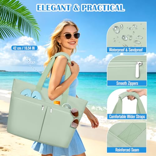 HUANLANG Large Beach Bags for Women Pool Bag with Zipper, Waterproof Sandproof Beach Tote Travel Bag with Wet Pocket by HUANLANG - Used condition - Image 4