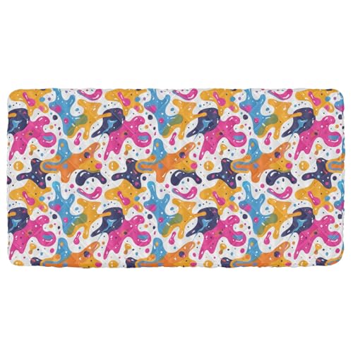 Portable Toddler Bed Sheet for Kids Funny Patterns with Colorful Blobs Travel Bed Fitted Sheet