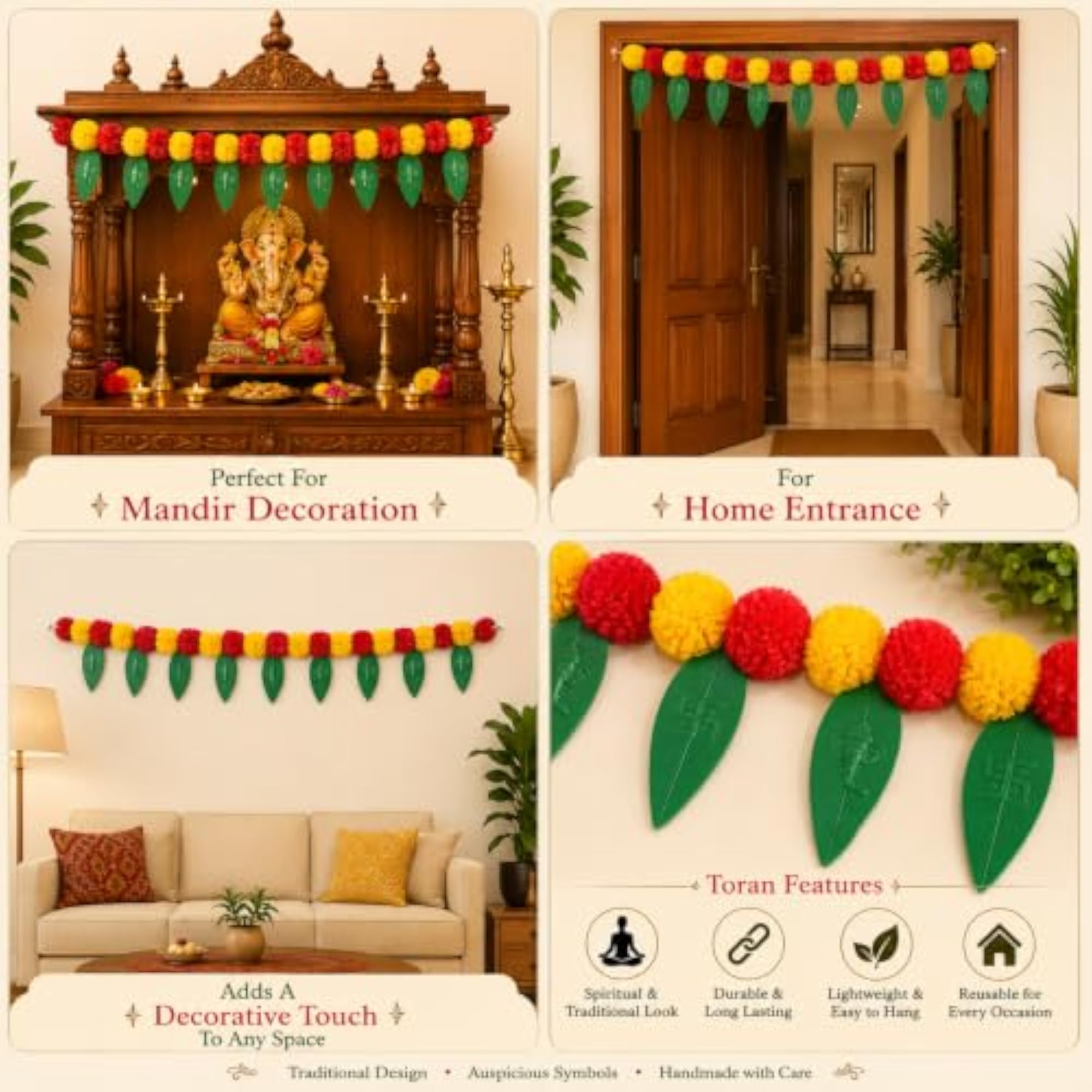 Mango Leaves Bandarwal with Ganesh & Swastik Design for Door