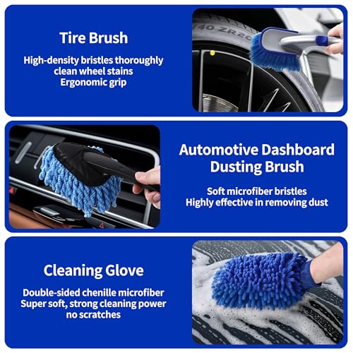 31 Pièces Kit Nettoyage Voiture,Kit de Brosse Nettoyage Voiture pour l'intérieur et l'extérieur, Car details Brush car Wast set, kit de Nettoyage de voiture pour Fentes de Ventilation,Roues,Surfaces – Image 3