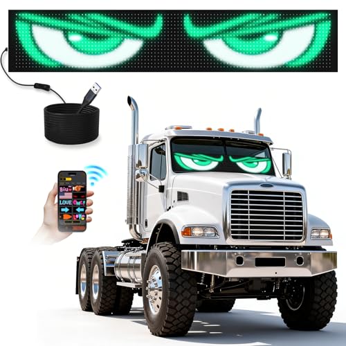Heavy Duty Truck LED Sign, High-Brightness Flexible LED Matrix Panel, USB 5V Bluetooth APP DIY Animated Display for Semi Bus RV Vehicle Windshield, Scrolling Banner for Concert Sports Game Festival Parade Atmosphere Decoration Safety Warning (37''x8'')