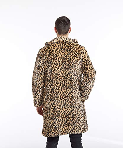 Image of UMREN Mens Warm Leopard Faux Fur Coats Jacket Long Luxury Overwear Parka Cardigans
