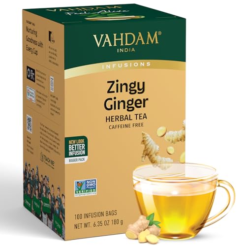 VAHDAM Ginger Tea (100 Teabags) Caffeine Free Herbal Tea |Value Pack
