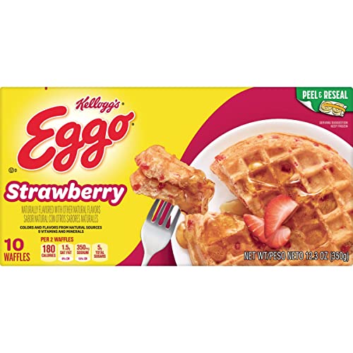 Eggo Frozen Waffles, Frozen Breakfast, Resealable, Strawberry, 12.3Oz Box (10 Waffles) #TOP3
