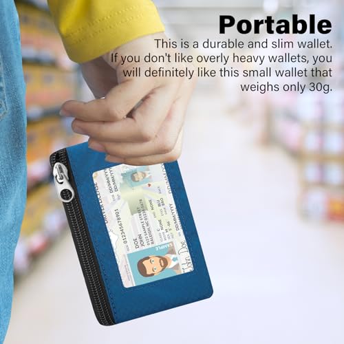 Image of Minimalist RFID Wallet with Lanyard, Multi-Functional ID Case with 2 Zipper Pockets and Key Chain for Men and Women, Tactical Badge Pouch Cards Holder, Coin Purse for Travel Sports-Black+Blue