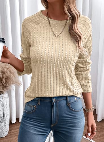 Image of Dokotoo Womens Tops Long Sleeve Lightweight Shirts 2026 Spring Fashion Clothing Trendy Tops Crewneck Knit Basic Tee