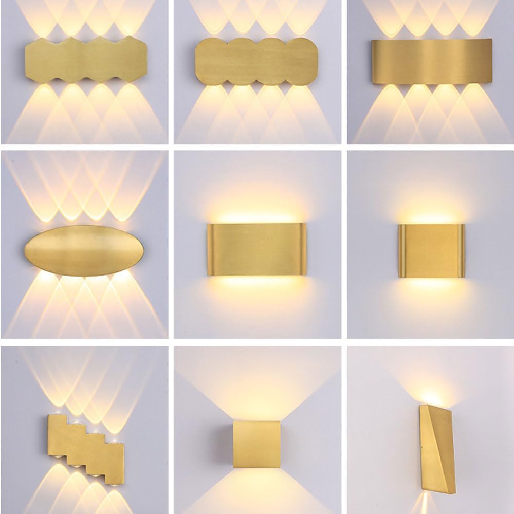 Faretti da soffitto 8 luci Illuminazione su e Giù Applique Oro, Applique da Parete per Esterni, Applique da Parete per Esterni per atrio Cortile Villa (Oro E, Luce Bianca)