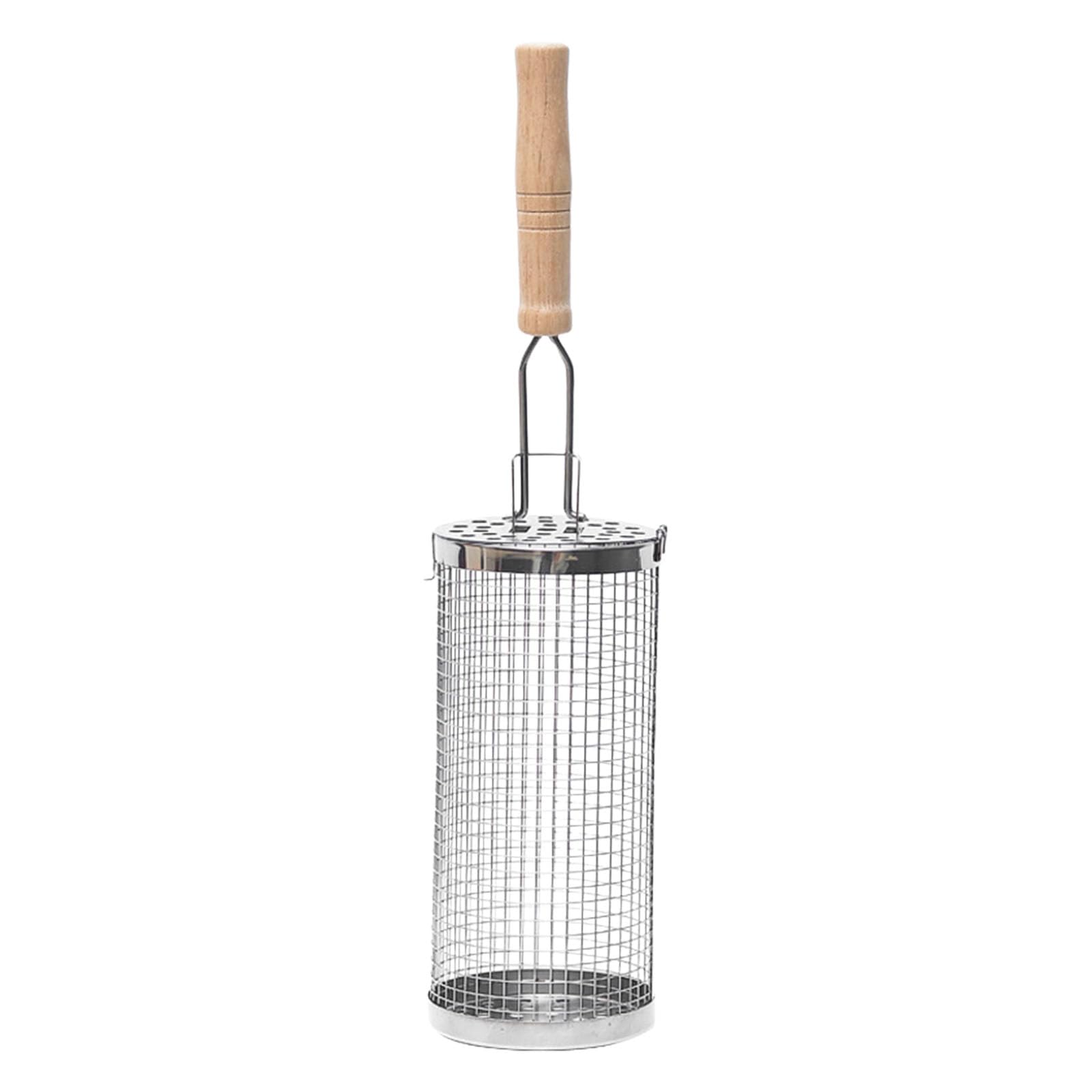 Jazuaiao Rotating Grills Basket Nonstick Stainless Steel Nesting Grilling Tool with Wood Handle Ideal for Meat Fish Vegetable Wooden Handle Barbecue Basket