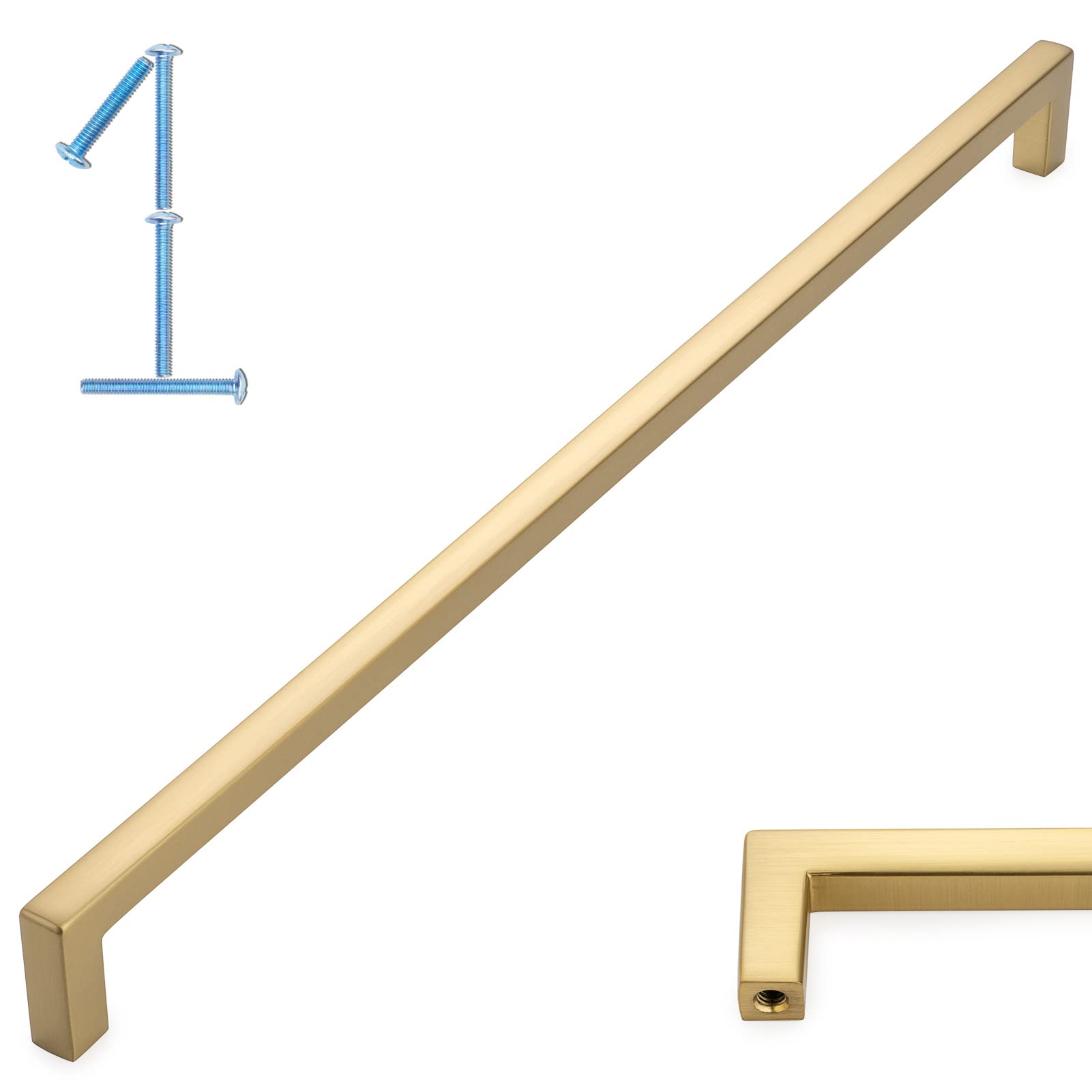 KOOFIZO Solid Square Bar Cabinet Handle - Brushed Gold Furniture Pull, 12.6 Inch/320mm Screwhole Distance, 1-Piece for Kitchen Cupboard Door, Bedroom Dresser Drawer, Bathroom Wardrobe Hardware — image 1
