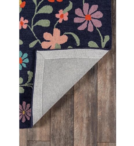 Image of Floral Pattern Wool Carpet with Loop Texture Yarn Anti Shedding Carpet Size 12x18 Feet A3 Blue & Multi