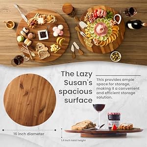 16 acacia wood lazy susan for table top wooden turntable serving tray for charcuterie boards cheese board extra large round lazy susan organizer kitchen revolution for countertop  urban country home decor