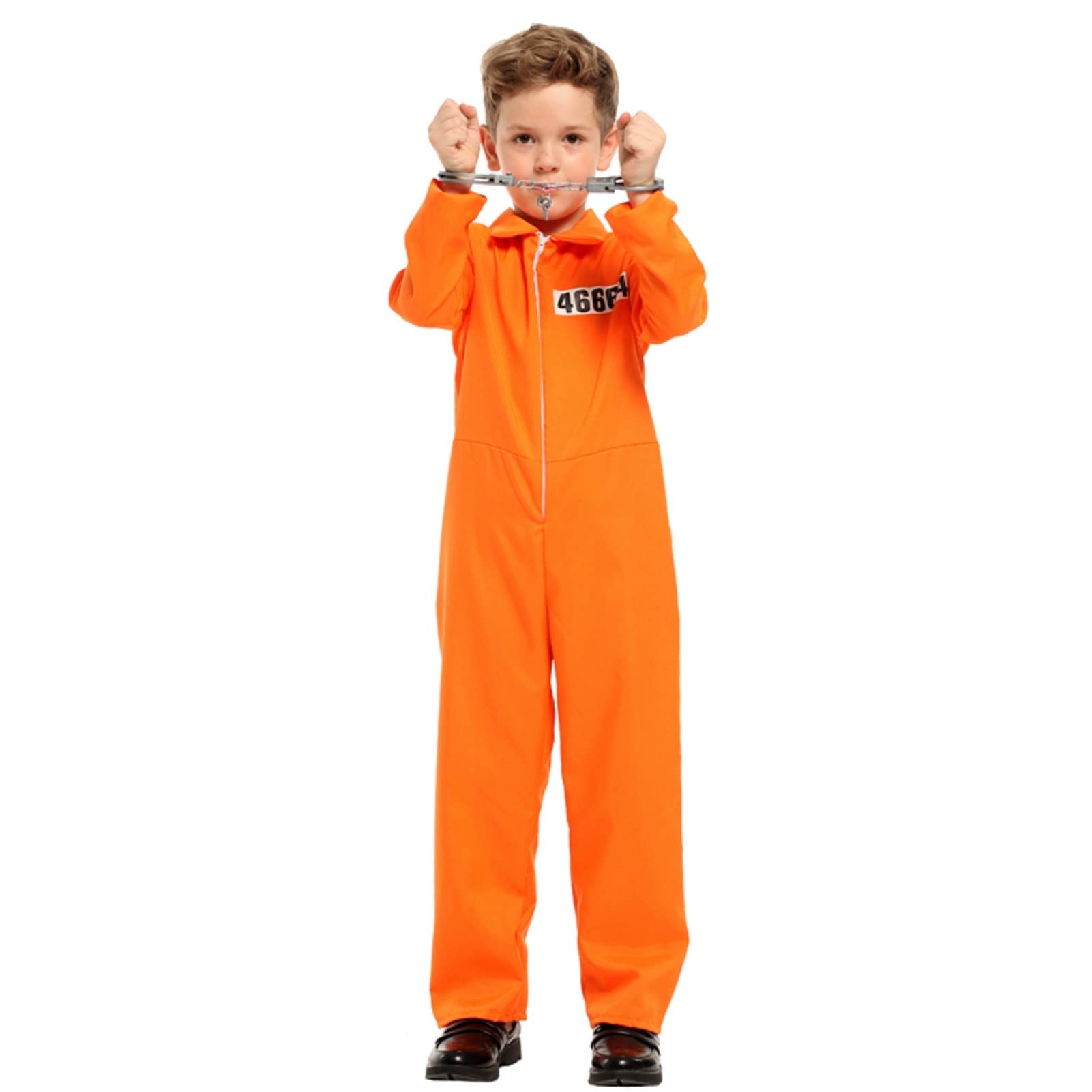animacoser Prisoner Costume Kids,Orange Prisoner Jumpsuit with Handcuffs,Jailbird Inmate Prison Uniform,Halloween Costume for Boys Girls - Image 3
