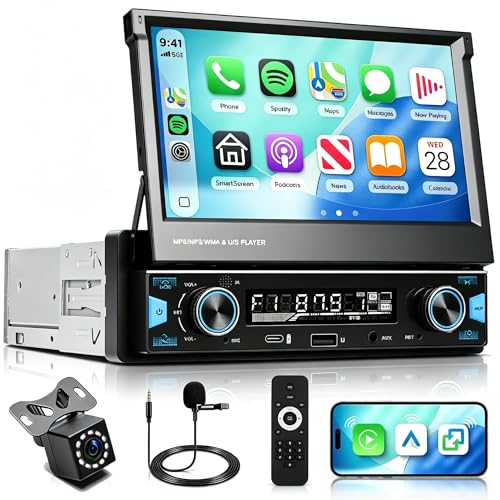 KYNNT 7 Inch Single DIN Flip Out Car Stereo with Wireless CarPlay & Android Auto-IPS Touchscreen Bluetooth 5.0 Backup Camera SWC FM/AM Radio Type-C Fast Charging | Universal Fit
