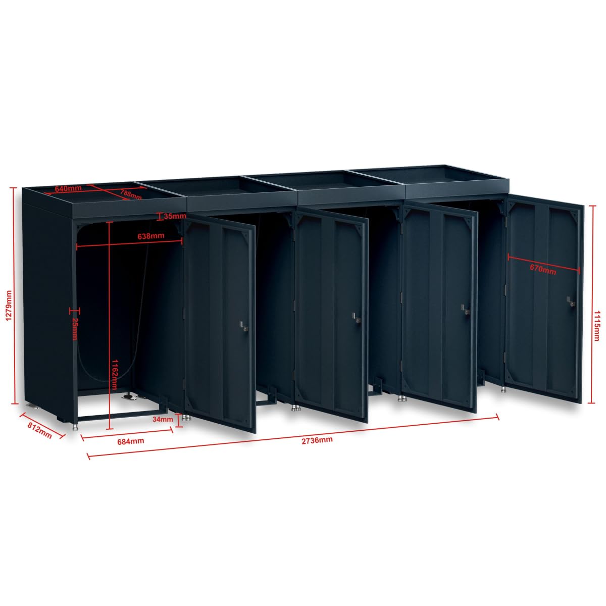 Metzler Mülltonnenbox 4er 240L in Anthrazit mit Pflanzdach | Für 4 Tonnen aus Aluminium rostfrei & abschließbar | Mülltonnenverkleidung außen mit höhenverstellbare Füße | Müllbox für Garten