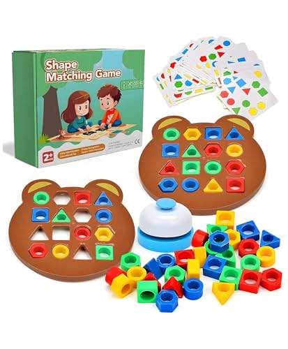 Image of PLUSPOINT Shape Matching Puzzle Game for Kids | 30 Question Cards,32 Colorful Shapes,2 Bear Boards & Bell | Educational STEM Toy for 3+ Years |Montessori Learning Toy for Shape & Color Recognition