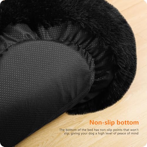 HMTOPE Orthopädisches Hundebett rund Hundekissen Hundesofa Katzenbett Donut Kuscheliges Hundekorb Waschbar, 80 cm Ø, Schwarz